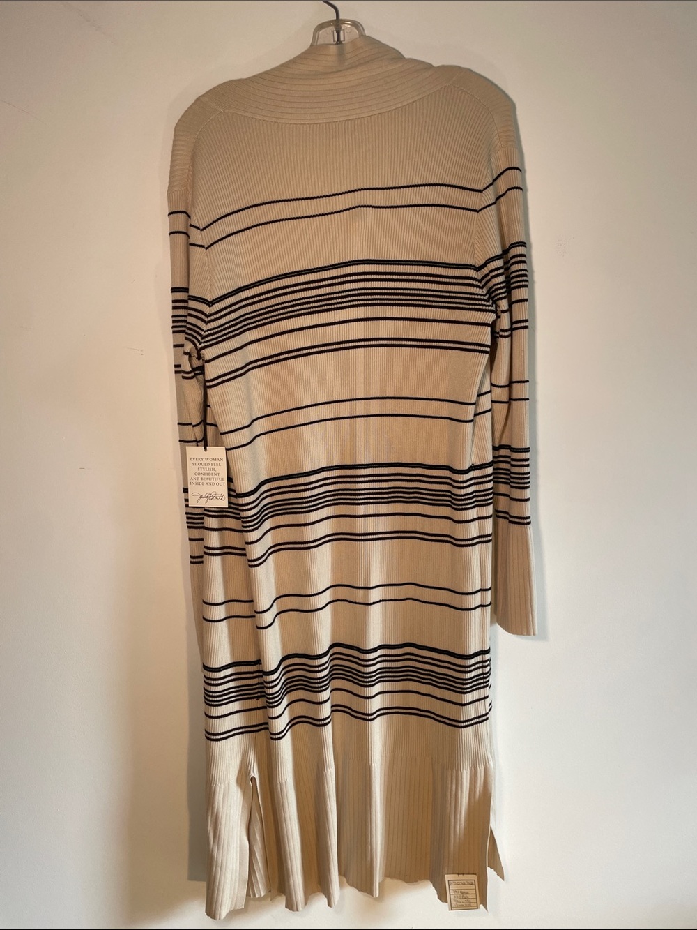 NWT - Jaclyn Smith Long Beige Striped Open Cardigan - Picture 6 of 6